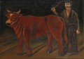agriculteur avec un taureau 1916